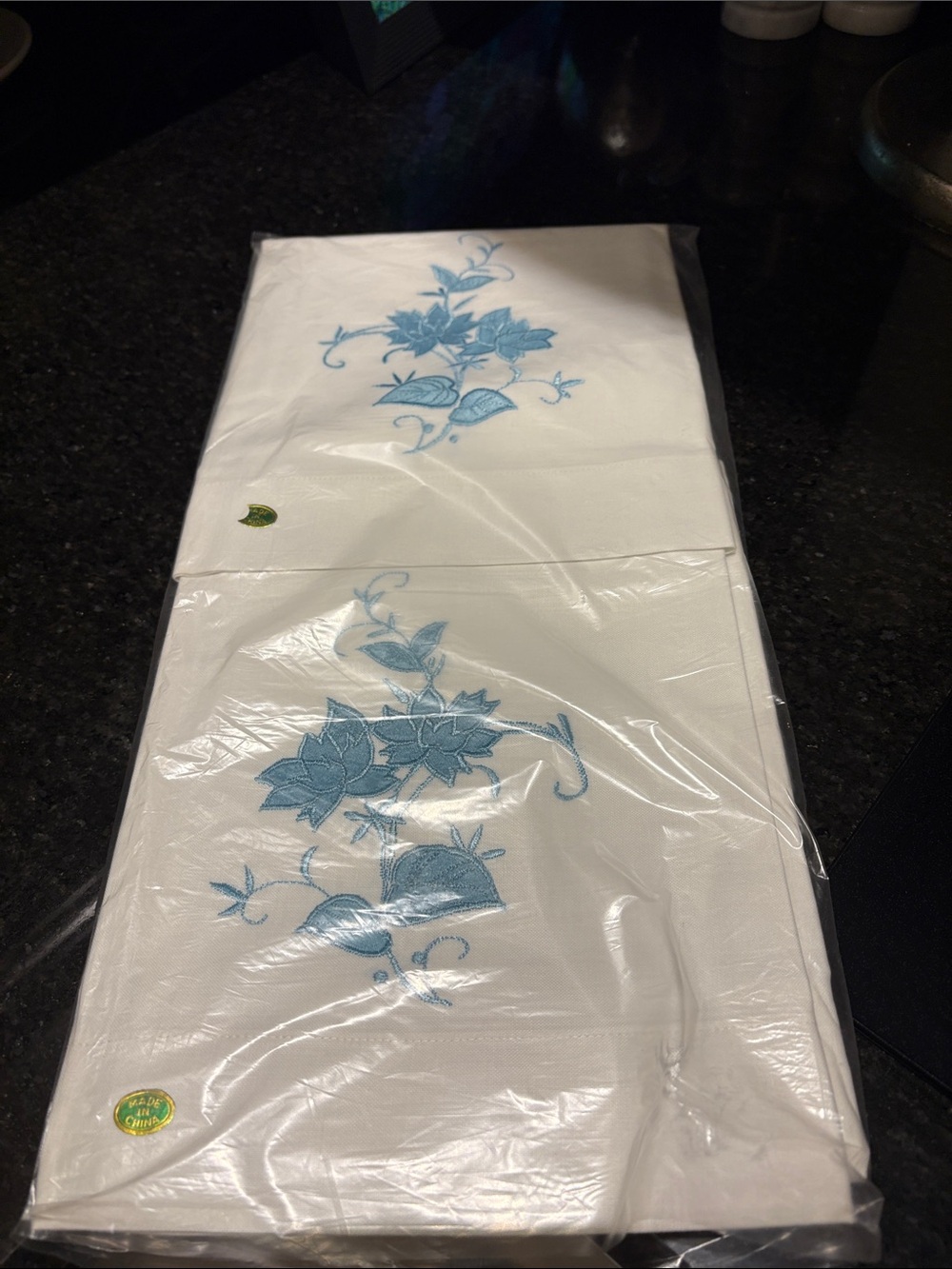 Blue Floral Embroidered Decorative Pillowcase - White